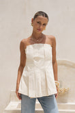 Avie Beige Pleated Strapless Top