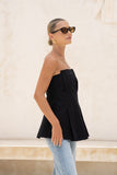 Avie Black Pleated Strapless Top