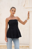 Avie Black Pleated Strapless Top
