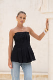 Avie Black Pleated Strapless Top