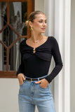Vivi Black Ruched Detail Long Sleeve Top