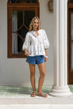 Little Palms Embroidered Green Tropical Lace Detail Blouse