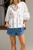 Little Palms Embroidered Green Tropical Lace Detail Blouse
