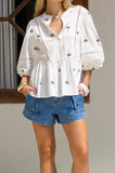 Little Palms Embroidered Green Tropical Lace Detail Blouse