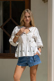 Little Palms Embroidered Green Tropical Lace Detail Blouse