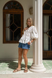 Little Palms Embroidered Green Tropical Lace Detail Blouse