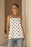 Noella White Black Polka Dot Cami Top