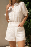 Sera White Contrast Stitch Shorts