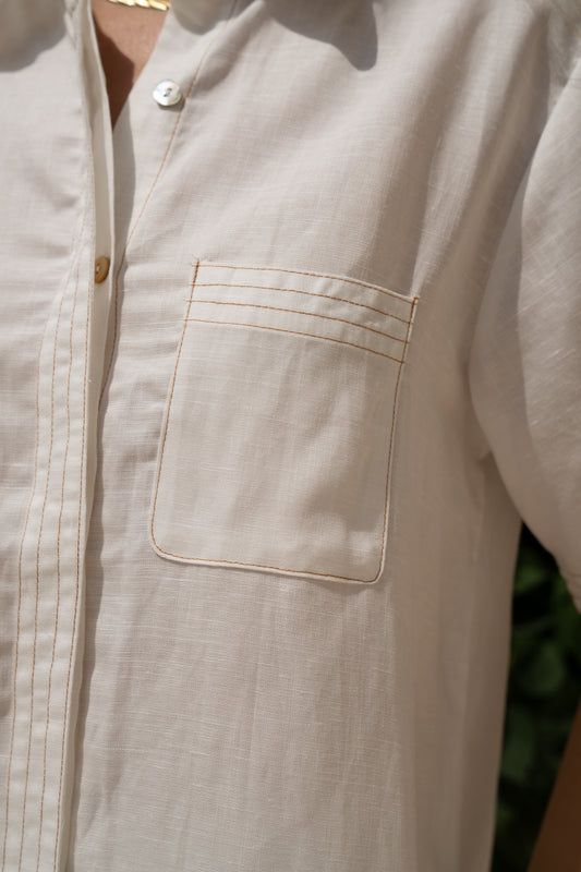 Sera White Contrast Stitch Shirt