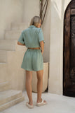 Sera Green Contrast Stitch Shorts