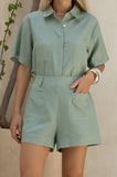 Sera Green Contrast Stitch Shorts