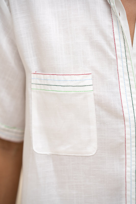 Sera White Multi Contrast Stitch Shirt