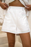 Sera White Multi Contrast Stitch Shorts