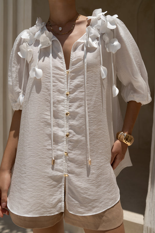 Bloom White Floral Appliqué Blouse