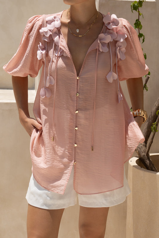 Bloom Pink Floral Appliqué Blouse