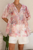 Gezelle Pink Floral Puff Sleeve Blouse