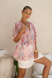 Gezelle Pink Floral Puff Sleeve Blouse