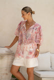 Gezelle Pink Floral Puff Sleeve Blouse