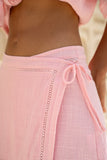 Nessa Pink Lace Trim Wrap Mini Skirt