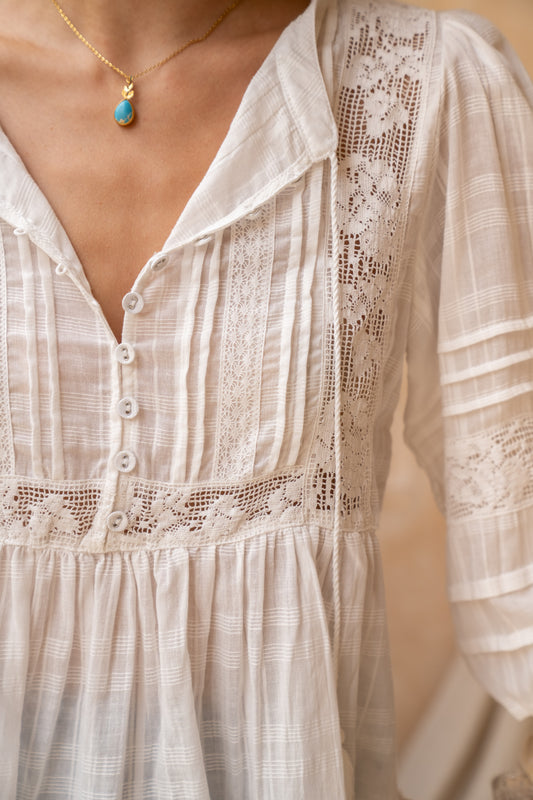 Cecilia Off-White Lace Detail Blouse