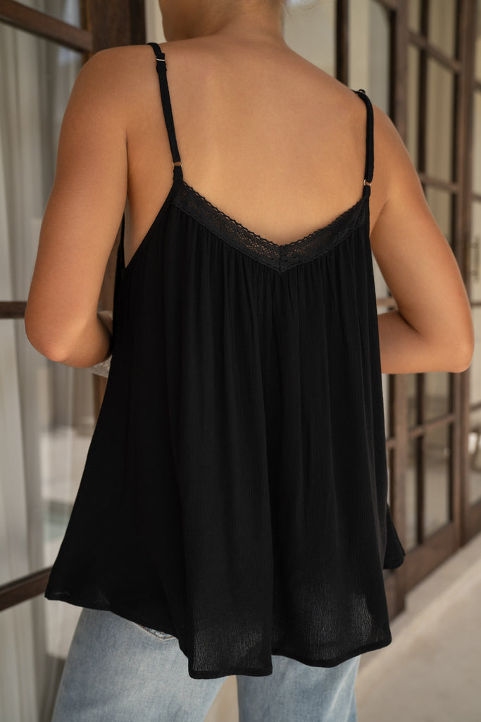 Anwen Black Lace Trim Cami Top Flowy Camisole Heychic — free download
