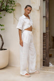 Joleen Off-White Contrast Stitch Pants