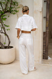 Joleen Off-White Contrast Stitch Pants