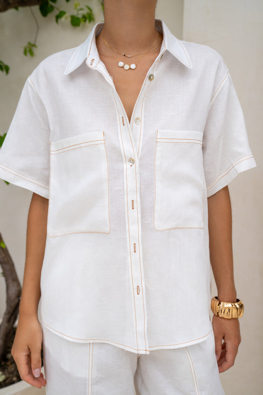 Joleen Off-White Contrast Stitch Shirt