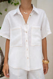 Joleen Off-White Contrast Stitch Shirt
