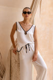 Nivae White Black Contrast Detail Pants