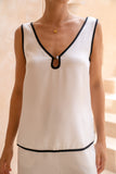 Nivae White Black Contrast Detail Top