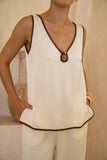 Nivae Beige Brown Contrast Detail Top