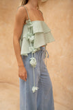 Valeria Green Floral Appliqué Top