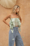 Valeria Green Floral Appliqué Top