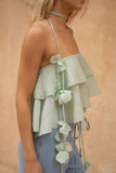 Valeria Green Floral Appliqué Top