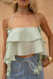Valeria Green Floral Appliqué Top