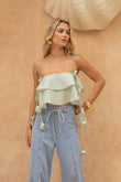 Valeria Green Floral Appliqué Top