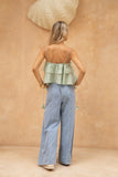 Valeria Green Floral Appliqué Top