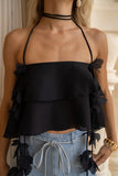 Valeria Black Floral Appliqué Top