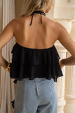 Valeria Black Floral Appliqué Top
