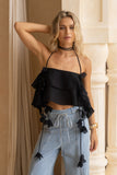 Valeria Black Floral Appliqué Top