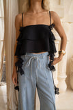 Valeria Black Floral Appliqué Top