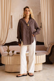 Rin Brown Stripe Shirt