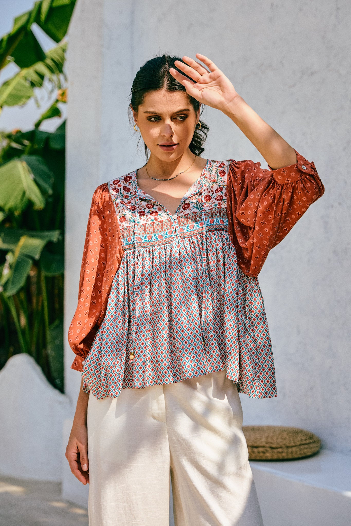 Petunia Rust Red Floral Boho Blouse