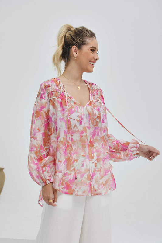 Anthea Pink Floral Long Sleeve Blouse