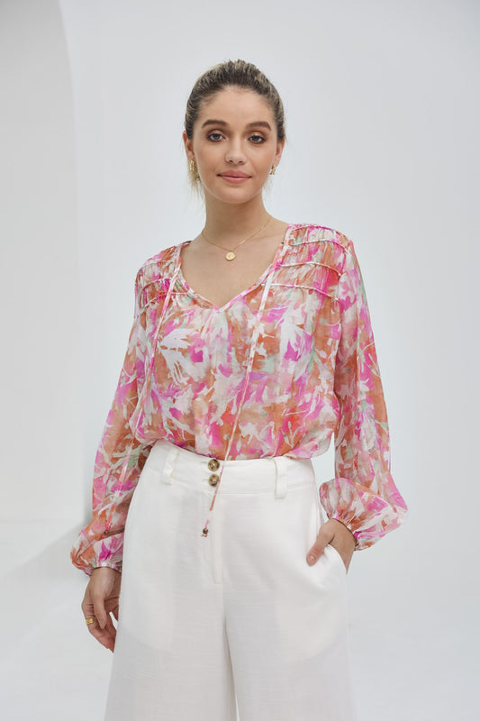 Anthea Pink Floral Long Sleeve Blouse