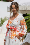 Soletta Coral Pink Tropical Long Sleeve Blouse