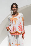 Soletta Coral Pink Tropical Long Sleeve Blouse