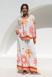 Soletta Coral Pink Tropical Long Sleeve Blouse