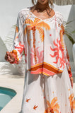 Soletta Coral Pink Tropical Long Sleeve Blouse
